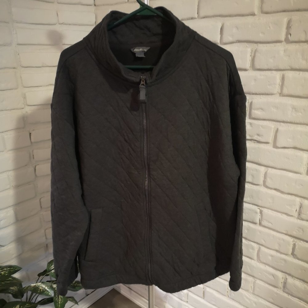 Eddie Bauer Ladies Full Zip Dark Grey Quilted Look Jacket